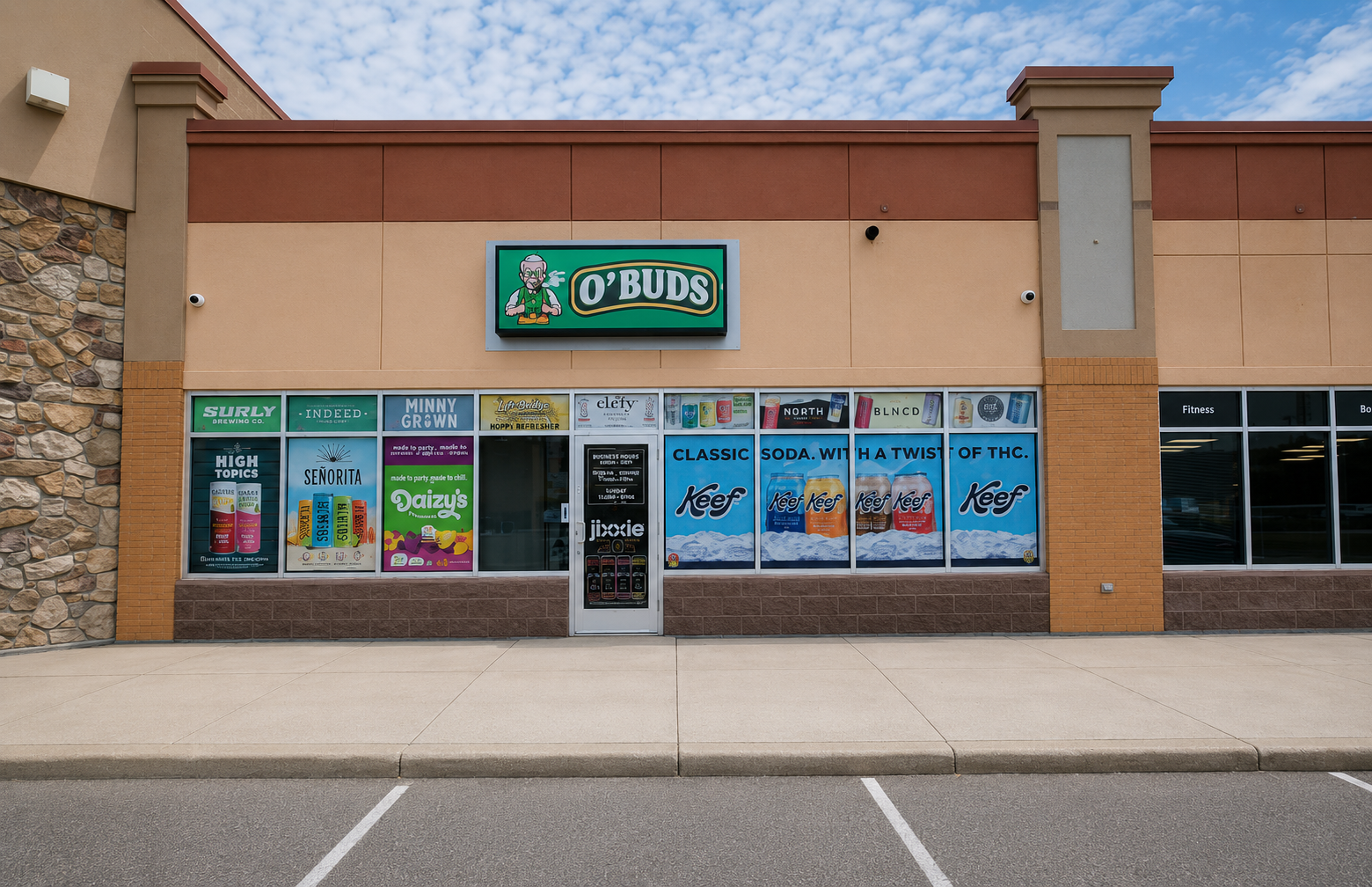 O'Buds Cannabis storefront building in Annandale, Minnesota
